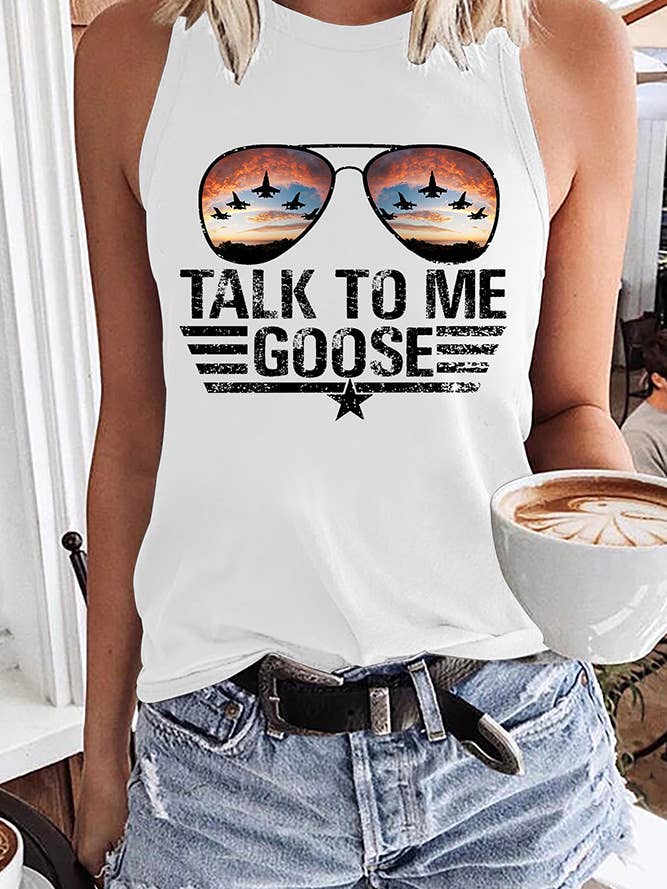 Branco Fale comigo Ganso Gráfico Tank Top para venda a revendedores na Faire