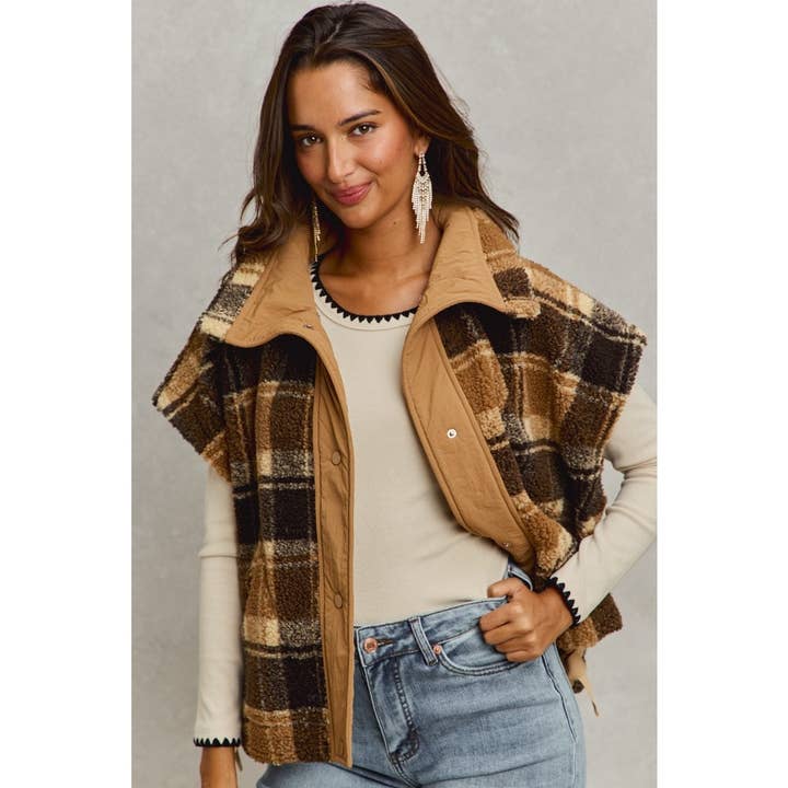 Plaid Sherpa Kunstpelz Übergröße Weste Jacke für den Großhandel von IVE