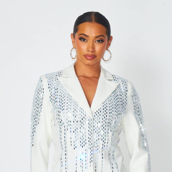So Bossy Sparkly Rhinestone Fitted Blazer (HGJ10089) and other Purchase Wholesale so hot. Free Returns & Net 60 Terms on Faire trending on Faire.