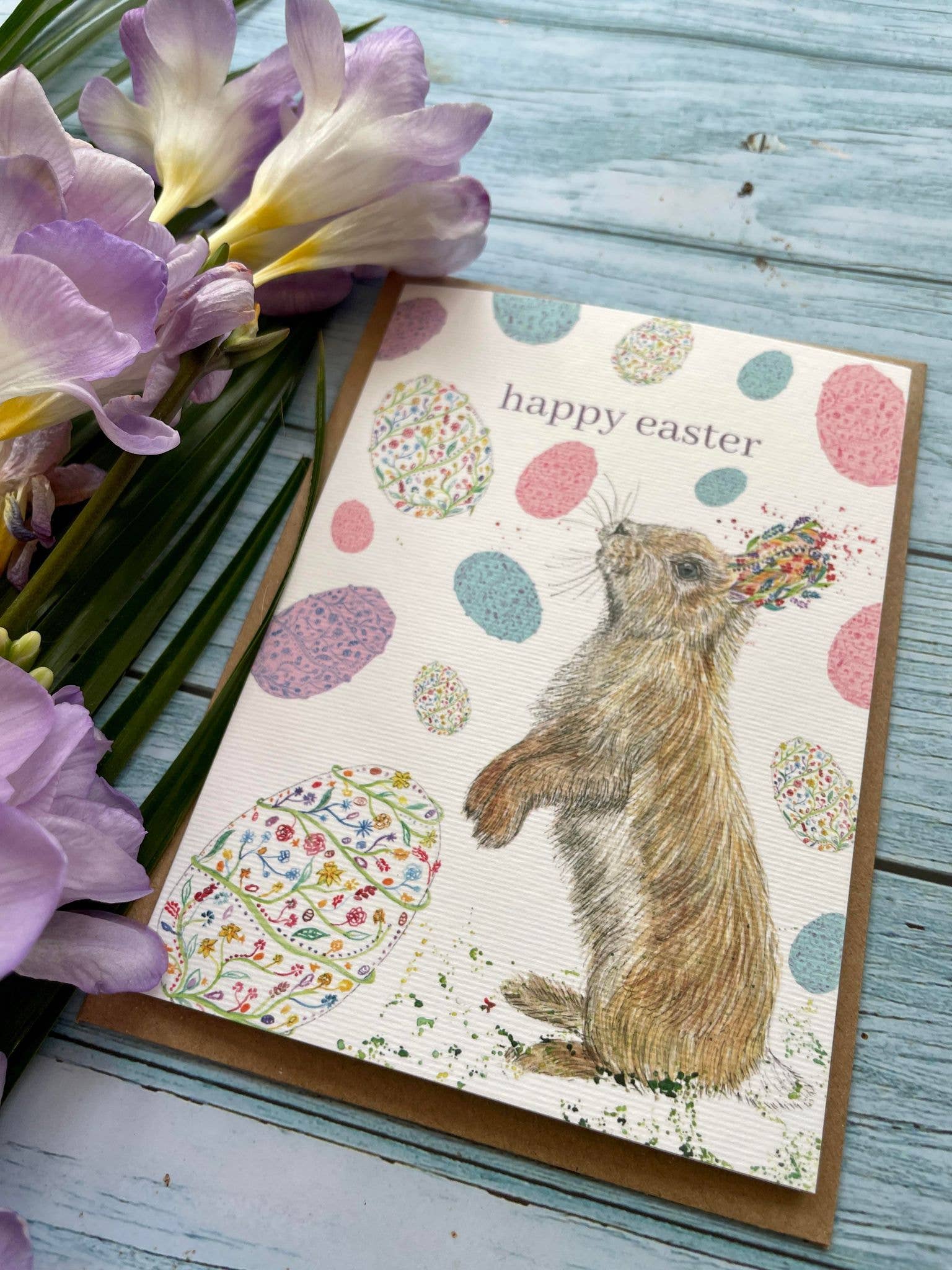 Jen Winnett Eco Artist – wholesale Easter card – Easter Rabbit Eco Card | Blank Nature Colourful Watercolour1