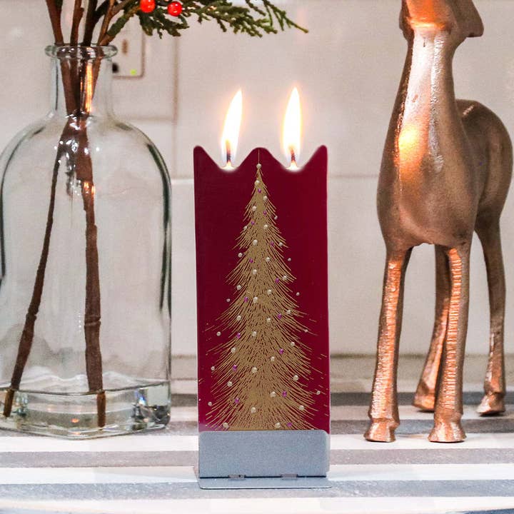 Flat Handmade Candle -Â Gold Christmas Tree on Red for wholesale by Flatyz Candles