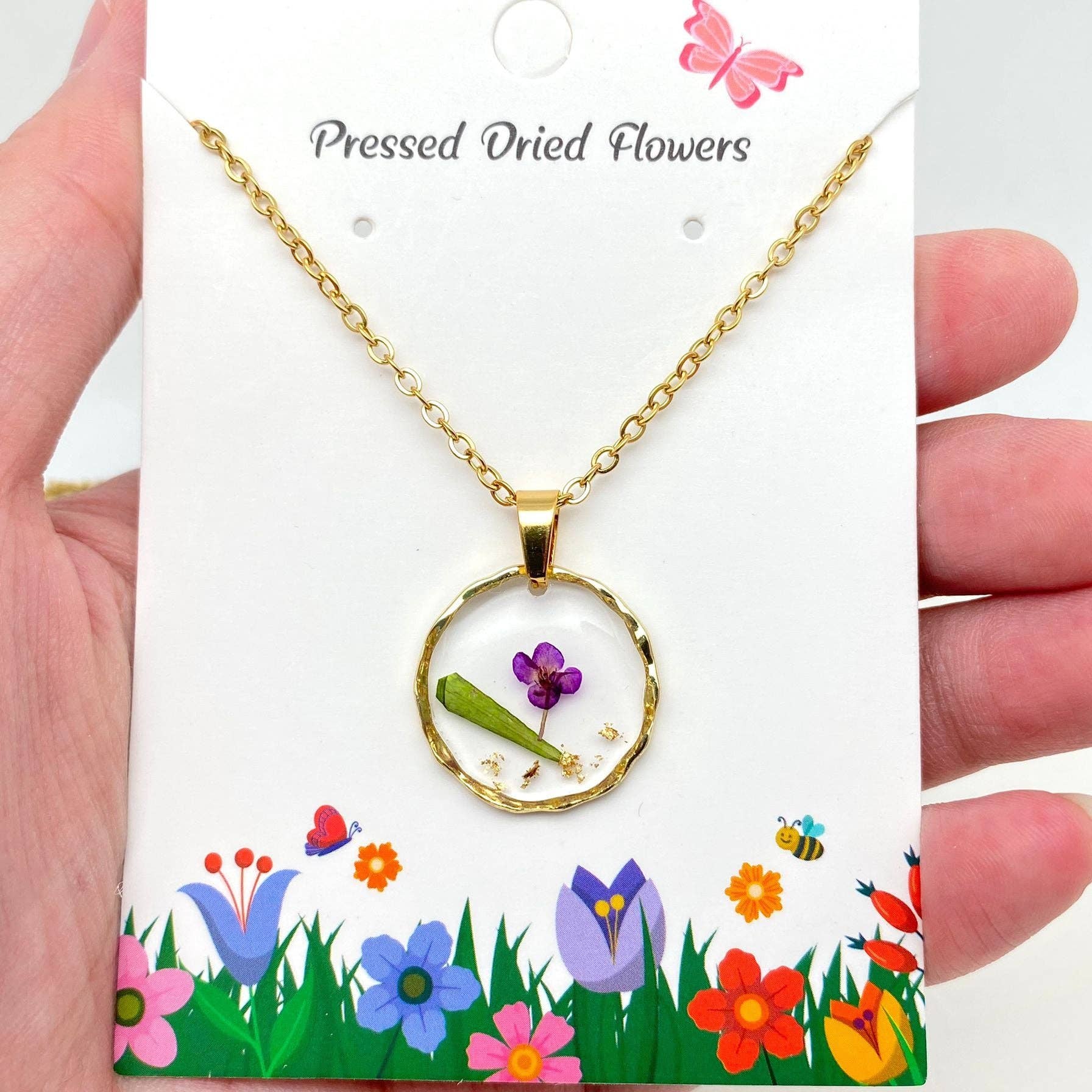 Mio Queena - Wholesale Pendant/Charm Necklace - Dried Flowers Floral Irregular Round Pendant Necklace - PDF16