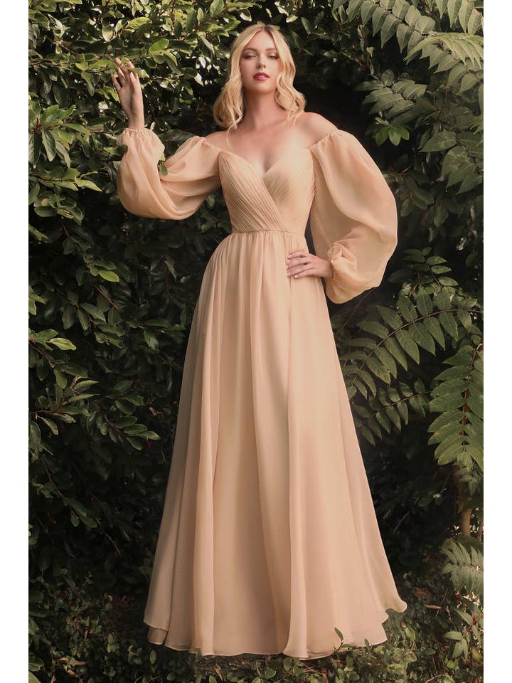 Ladivine by Cinderella Divine - Wholesale Gown - Women's - Long Sleeve Iridescent Chiffon A-line dress