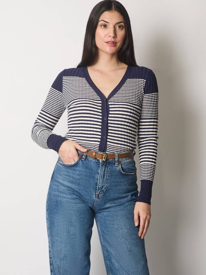 Striped Ribbed Knit Cardigan for wholesale by SOLO