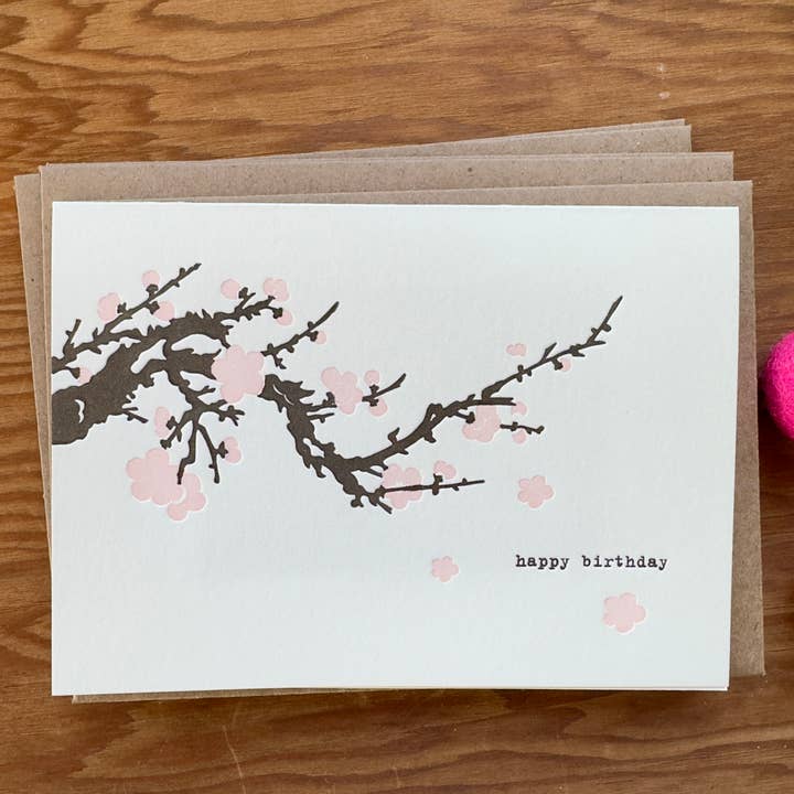 Gelukkige verjaardag boekdrukkaart met kersenbloesems voor wholesale door Lark Press