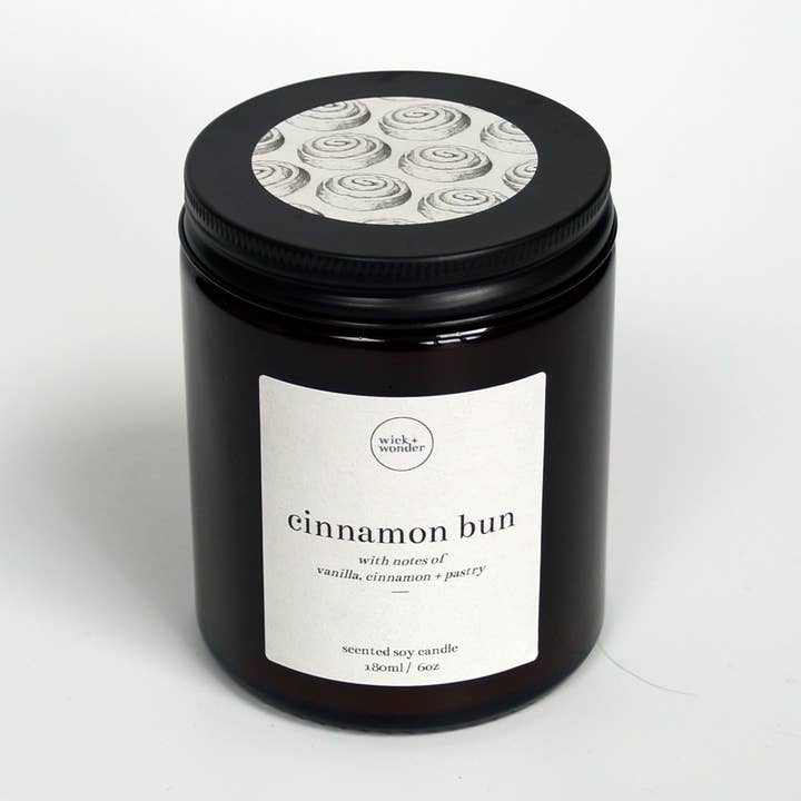 'Cinnamon Bun' Candle – Soy Wax Candle – 180ml for wholesale by wick + wonder