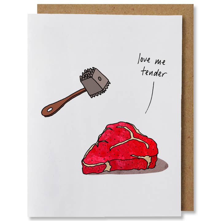 Love Me Tender - Carte d'amour illustrée en forme de bifteck pour la vente par NANU Studio