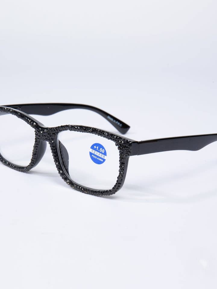 Handgjorda rektangulära läsglasögon med strass G0540-Svart för wholesale av Ole