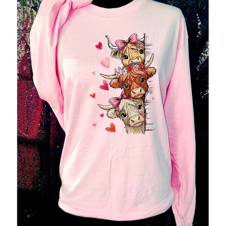 Peekaboo Valentine's cow long sleeve for wholesale by StricklandDesignCo