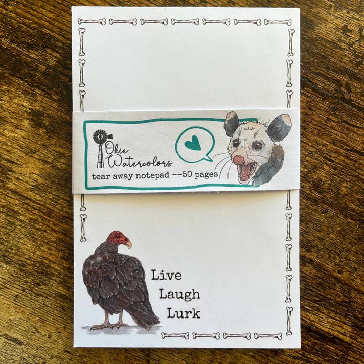 Fun Vulture "Live Laugh Lurk" Notepad, 50 Sheets for wholesale by Okie Watercolors