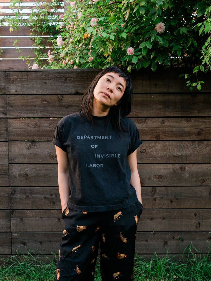 Tone-On-Tone Black Tee for wholesale by Department of Invisible Labor