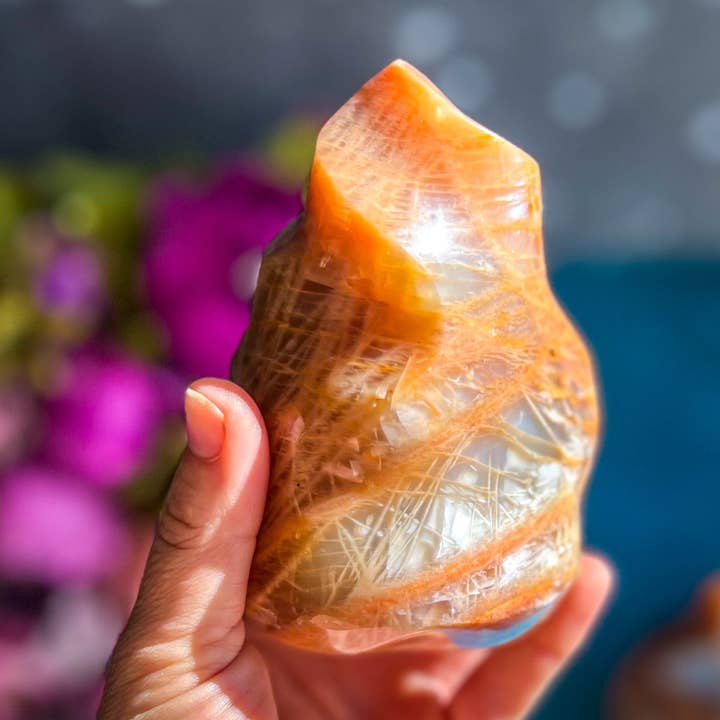 Mandala Gems - Wholesale Spiritual Stone/Crystal - Peach Moonstone Crystal Flames6