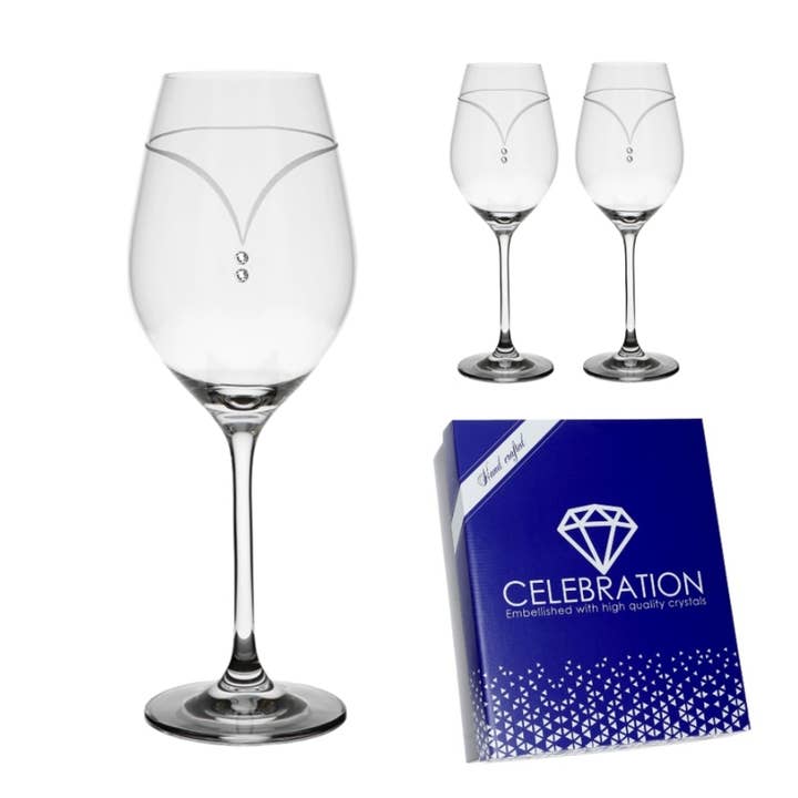 Necklace Etched/Embellished Set of 2 Wine Glasses 360ml for wholesale by Hooli Mooli