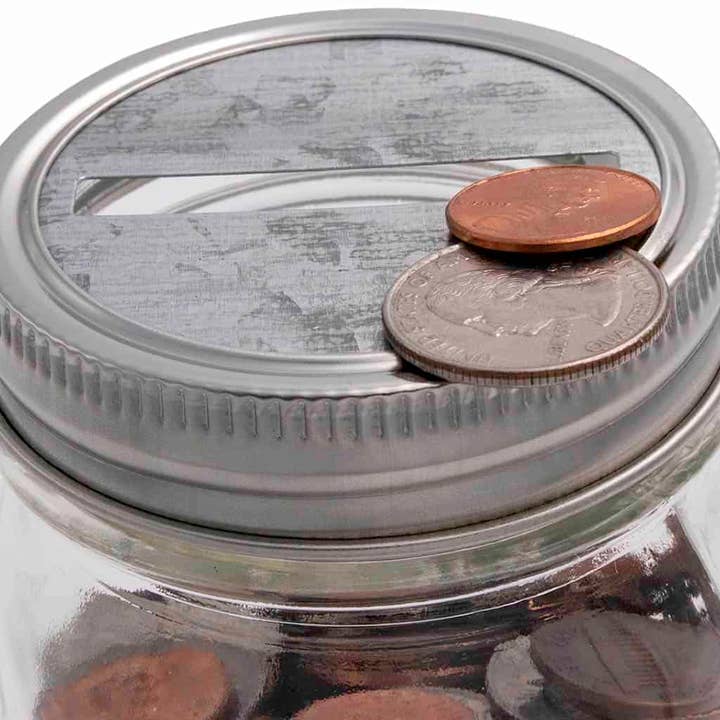 Coin Slot Bank Galvanized Metal Lid Insert for Mason Jars 10 Pack for wholesale by Mason Jar Lifestyle