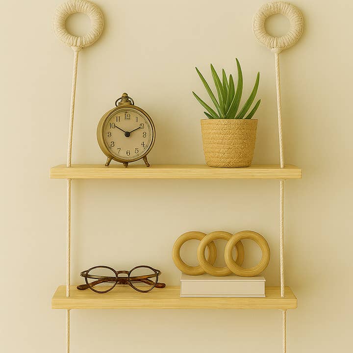 Étagère murale décorative en bois massif à 2 niveaux pour la vente par Atelier HM Design