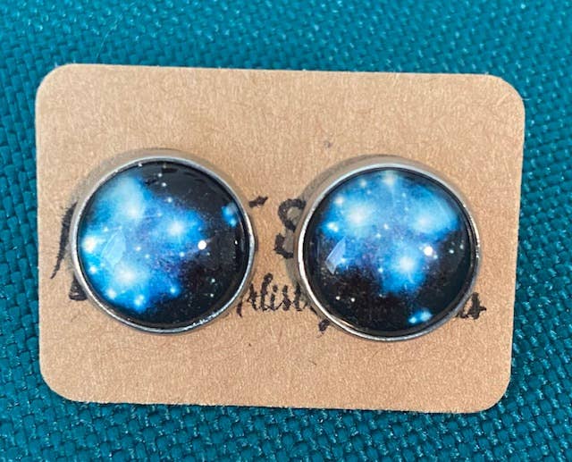 SMA Artistry Creations - Wholesale Stud/Post Earrings - 12mm Galaxy design glass cabochon stud earrings26