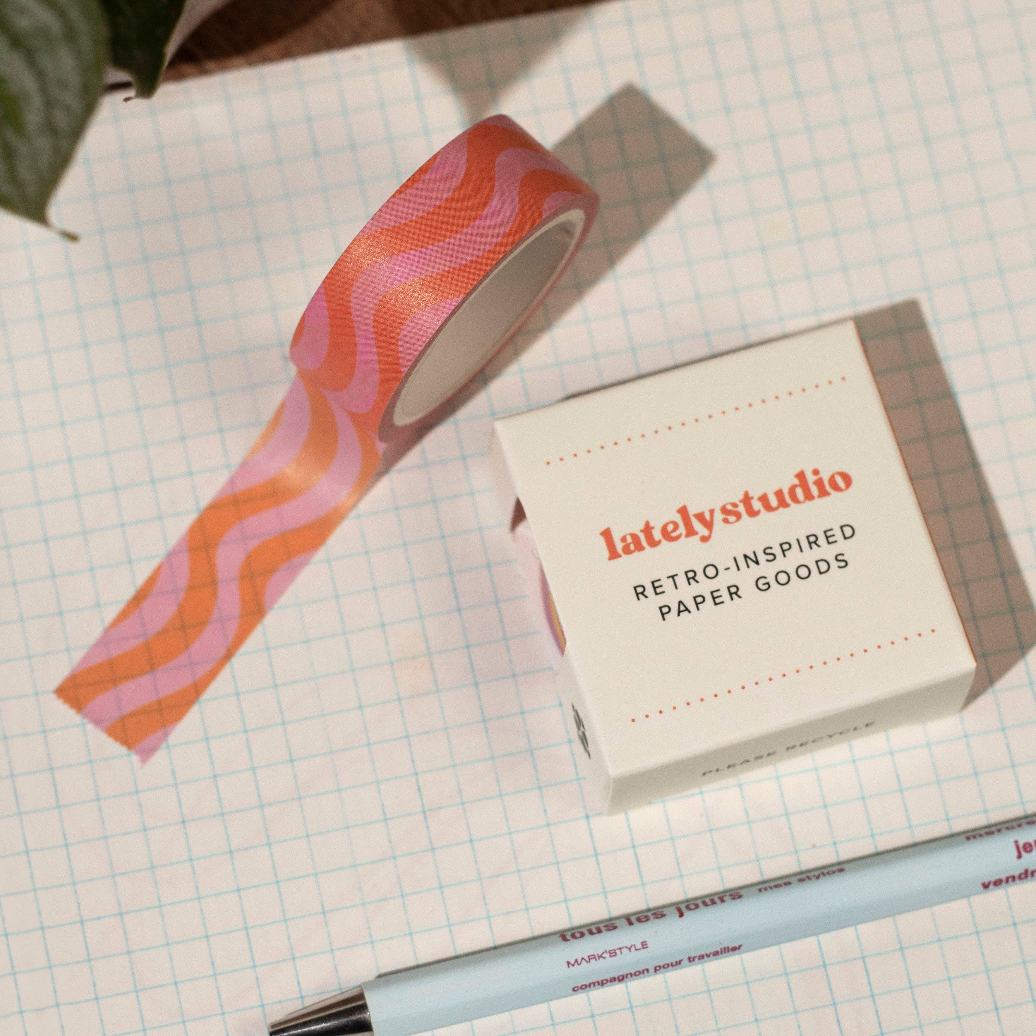 Lately Studio - Wholesale Washi Tape - Wiggle Washi Tape | Pink & Orange Wavy Paper Tape1