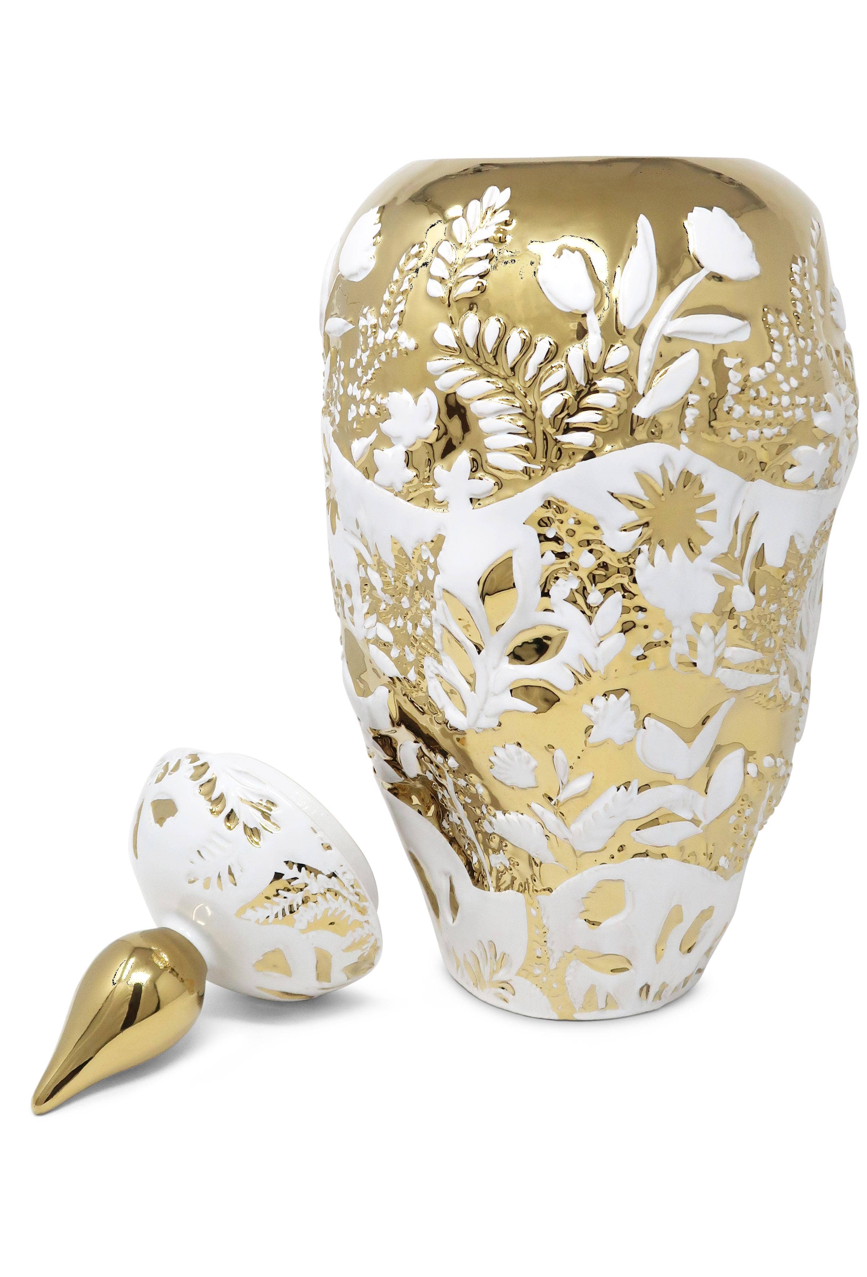 VIVIENCE - Wholesale Decorative Jar - Ornate White and Gold Ginger Jar2