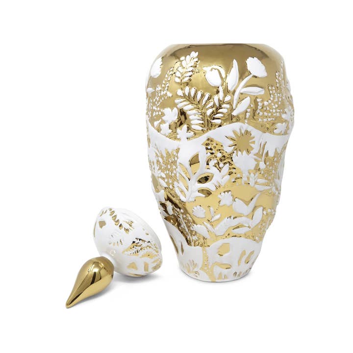 VIVIENCE - Wholesale Decorative Jar - Ornate White and Gold Ginger Jar2