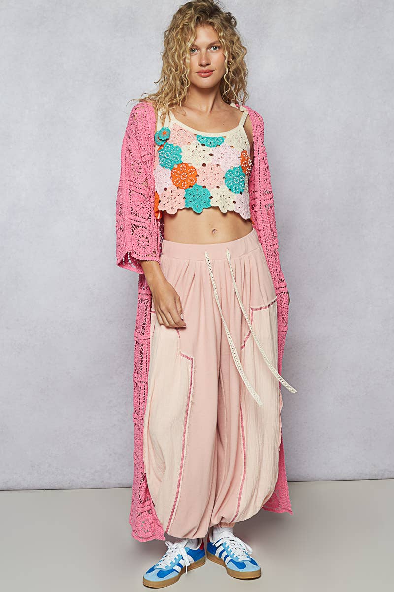 Pol Clothing - Wholesale Cardigan - Women's - Long Sleeve Crochet Open Long Cardigan5