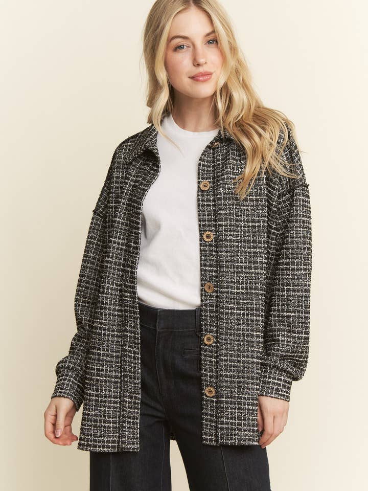 ET7968-16 COLLAR BOUCLE FABRIC BUTTON DOWN SHACKET TOP for wholesale by HEIMISH