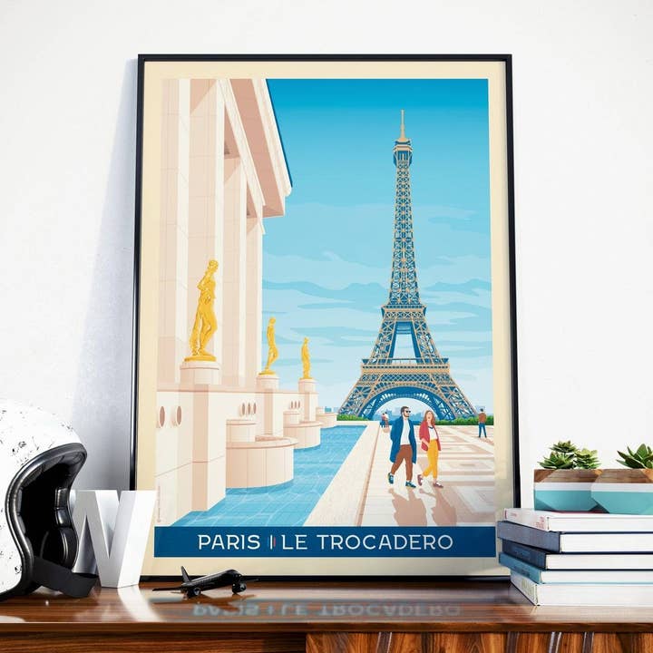 Póster de viaje vintage City Paris France | Trocadero Square para venta al por mayor de Olahoop Travel Posters