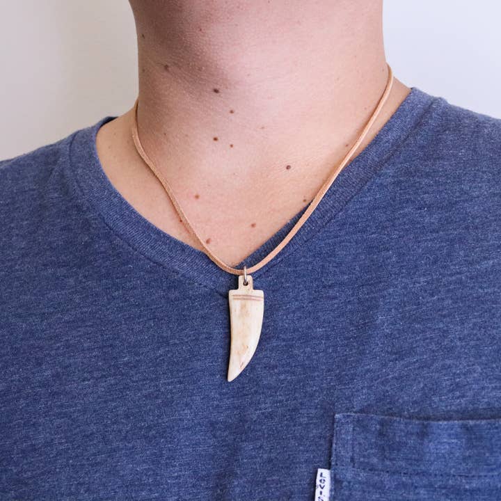 Natalia - Wholesale Pendant/Charm Necklace - Hand Carved Ox Bone Tooth 18" Necklace for Men- PC7