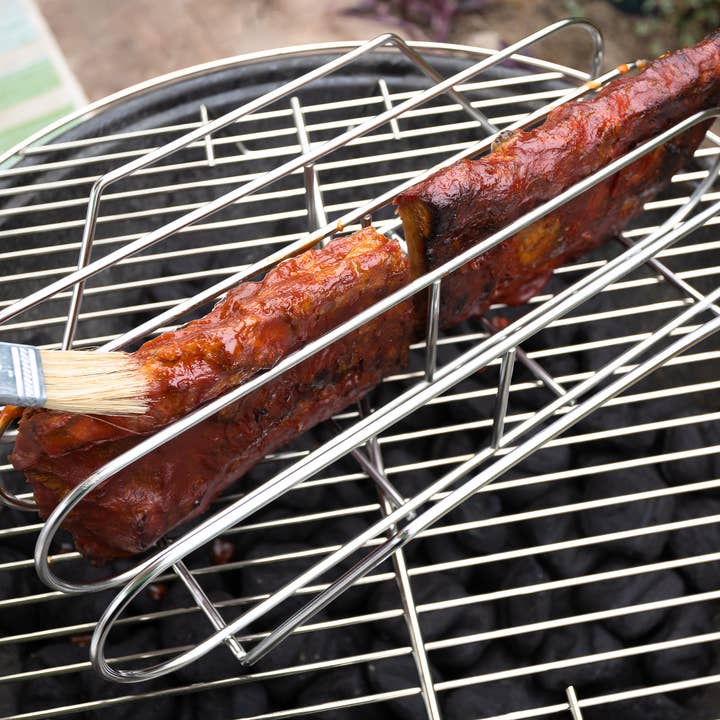 Fox Run Brands - Wholesale Outdoor Grill Tools - Outset XL Stainless Steel Rib Rack, 15.75” x 9.25” x 3.5”