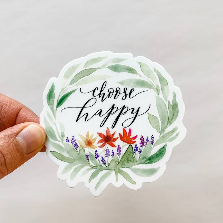 Choose Happy Wreath Flower Sticker for wholesale by Wildflower Paper Company