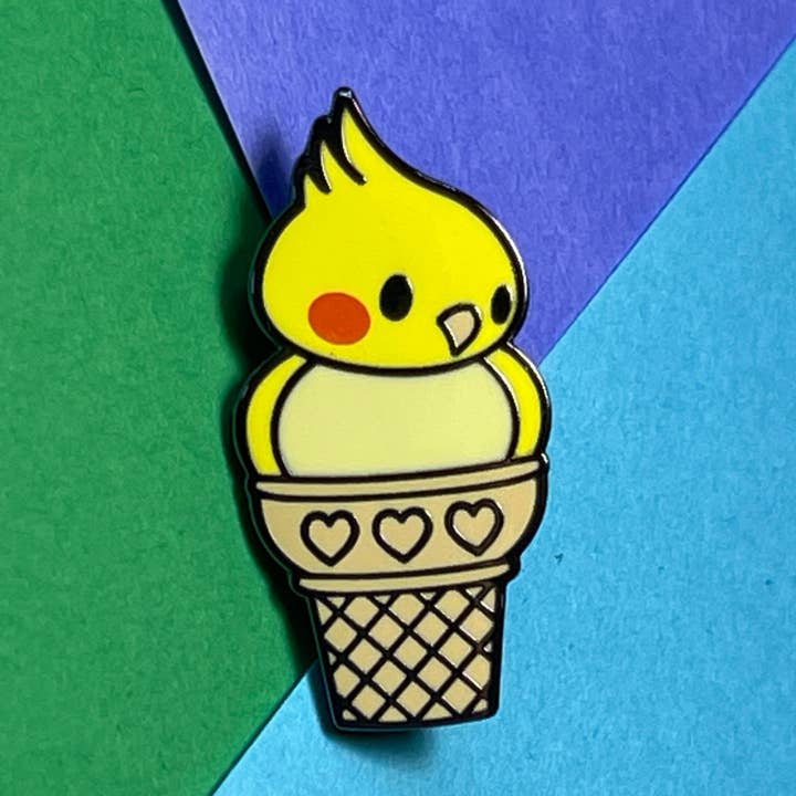 Yellow Cockatiel Cone Pin, Hard Enamel Bird Pin, Cockatiel Pin, Bird Lovers Gift, Bird Cartoon, Bird Gift, Pet Bird for wholesale by Kieutie Pie