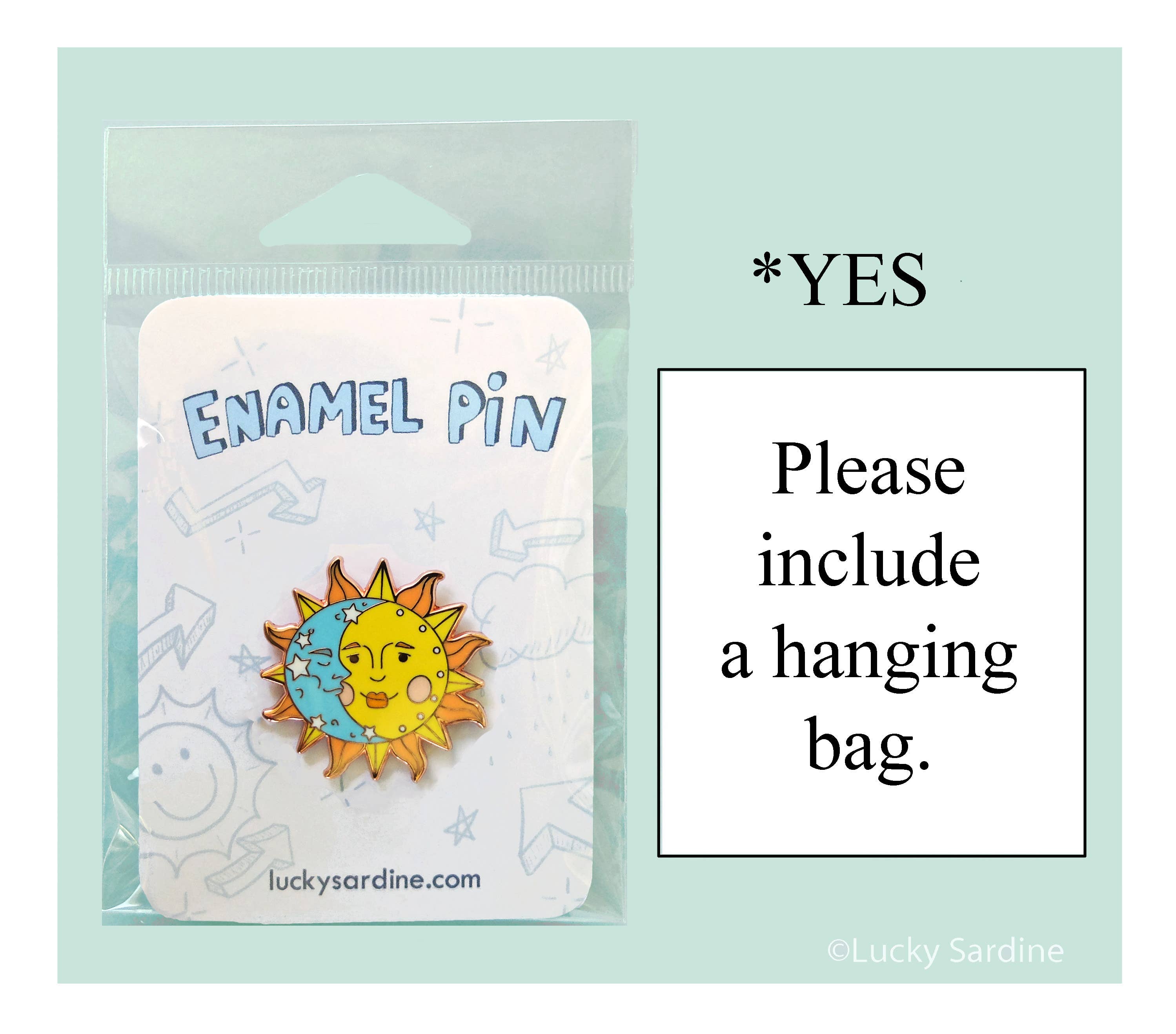 Lucky Sardine - Wholesale Lapel Pin/Button - Celestial Sun & Moon, Cosmic Stars, Retro Vintage Enamel Pin1