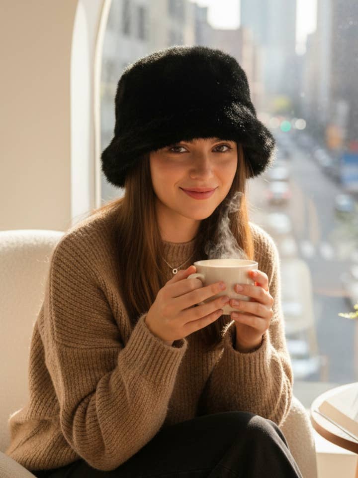 Faux Fur Oversized Bucket Hat for wholesale by Artini Accessories