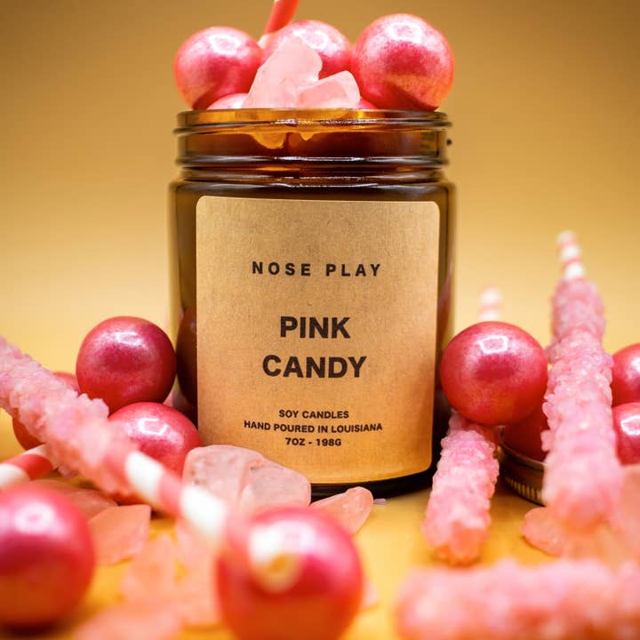 PINK CANDY | Raspberry+Sugar+Vanilla | Coconut Soy Candle for wholesale by Nose Play Collection