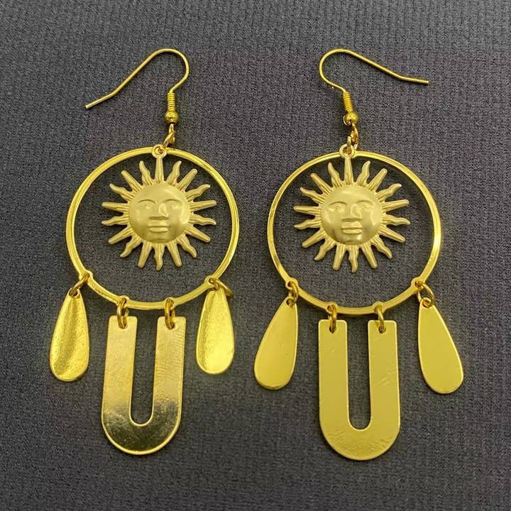 Gold-plated Geometric Fringe Sun Dangle Earrings - MS for wholesale by Mio Queena