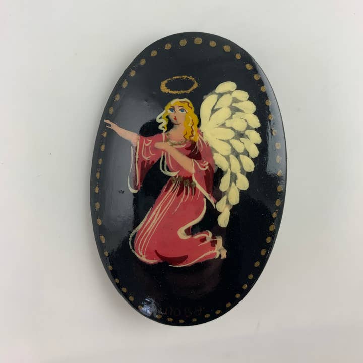 Vintage Hand-Painted Guardian Angel Brooch/Pin for wholesale by Golden Cockerel