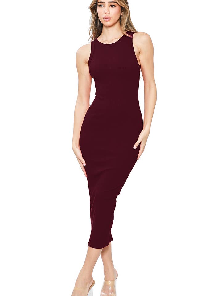 VESTIDO DE MEIO SEM MANGAS COM GOLA REDONDA ARREBATADO-D1855 por atacado de LA LUXE