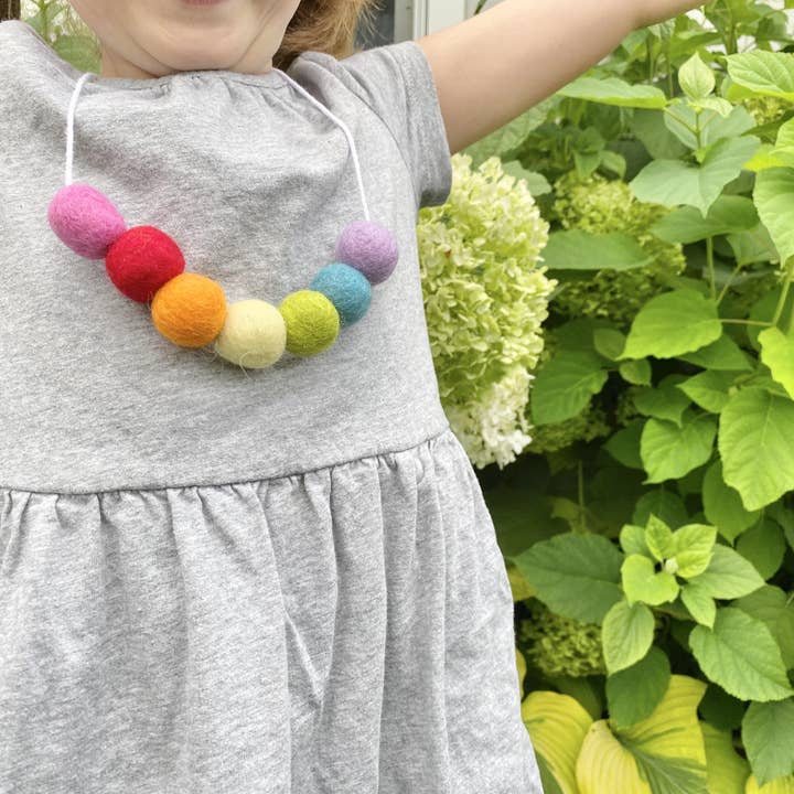 Felt Ball Rainbow Necklace for wholesale by Wool Jamboree