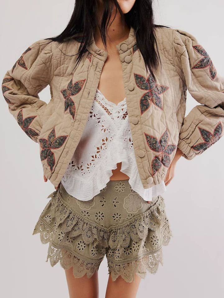 DE VAVE - Wholesale Jacket - Women's - Quilted Jacket with Floral Applique