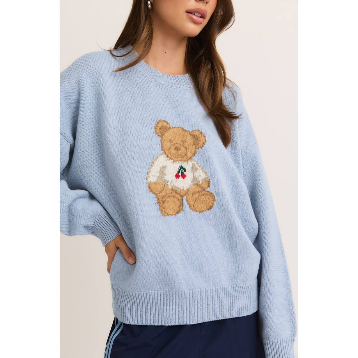 Apolline - Wholesale Knitted jumper – Women′s - Long Sleeve Crew Neck Sweater with Teddy Bear and Cherry Pri4