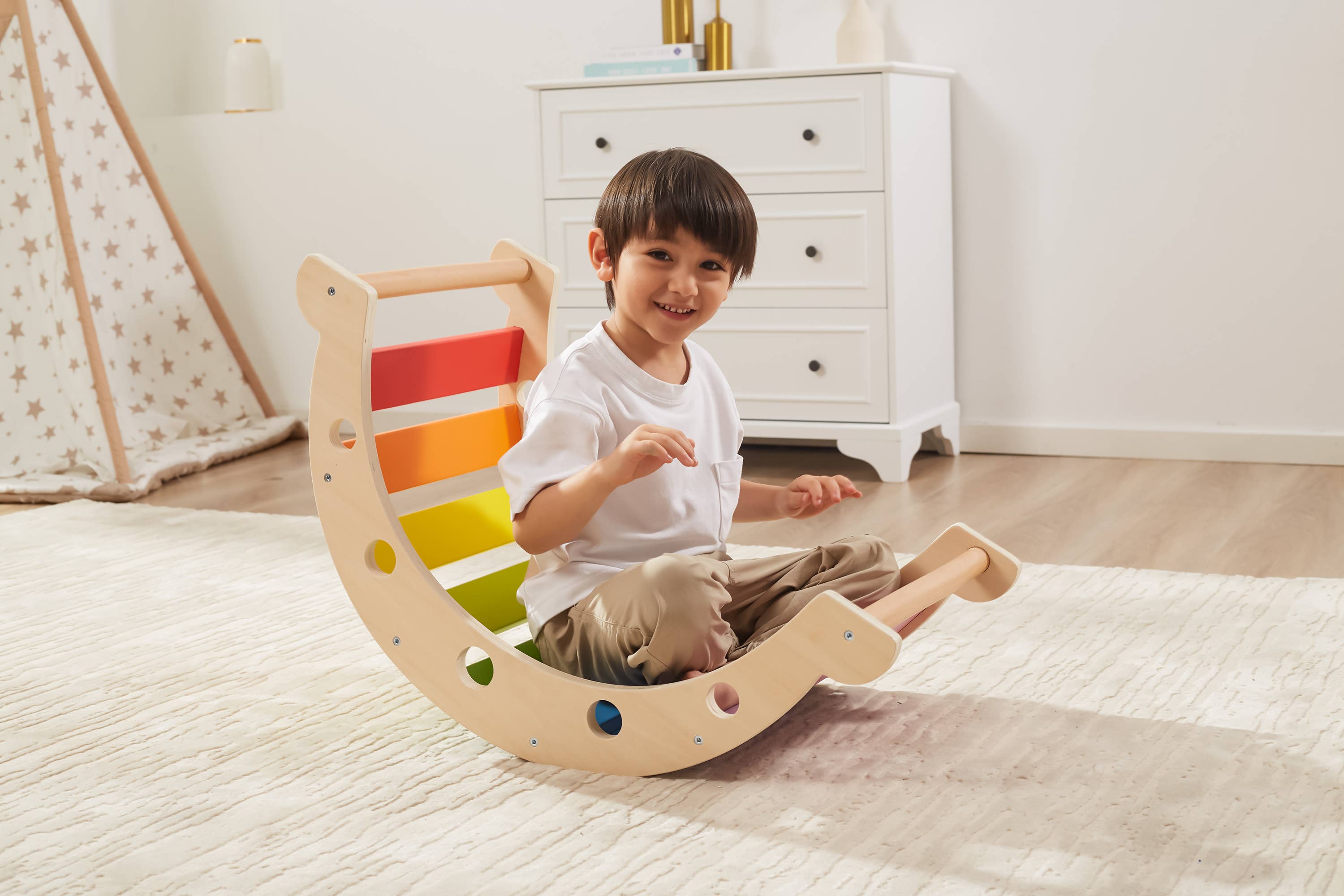 Trade Toys Limited – Brinquedo de madeira - Crianças por atacado – Viga Rainbow Rocker10