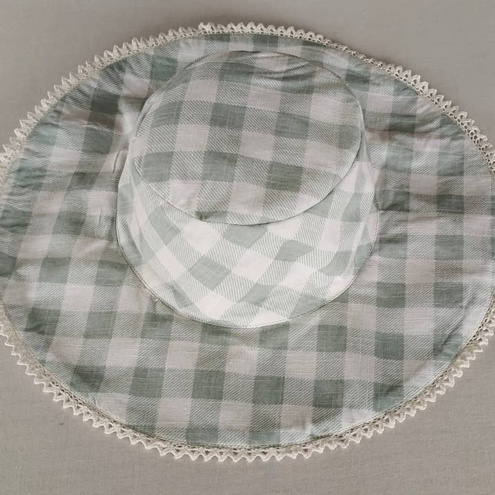 Yo Baby - Wholesale Sun Hat - Kids - Reversible Sage Checks & Stripe Sun Hat for Kids