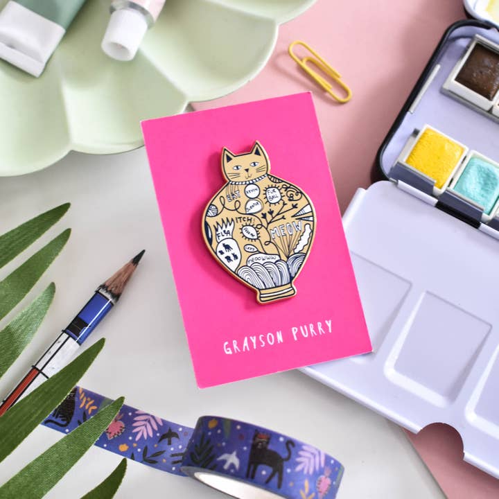 Niaski (USA DUTIES PAID) β wholesale Lapel pin/button β Grayson PURRY Cat Artist Pin3