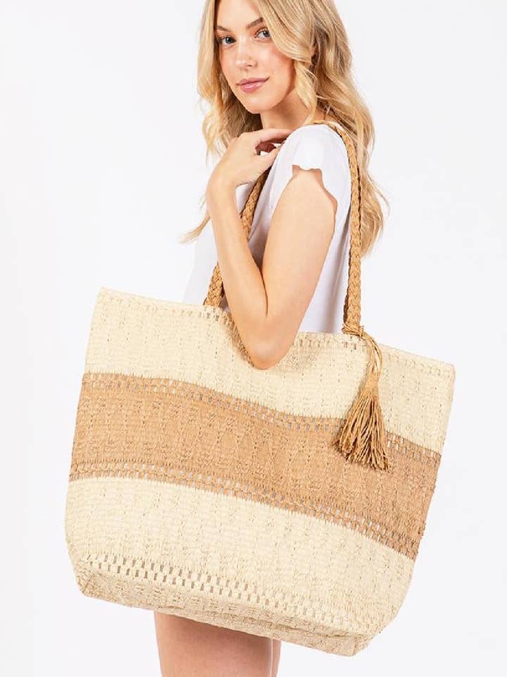 Strohtasche mit Farbblockmuster für den Großhandel von Embellish Your Life