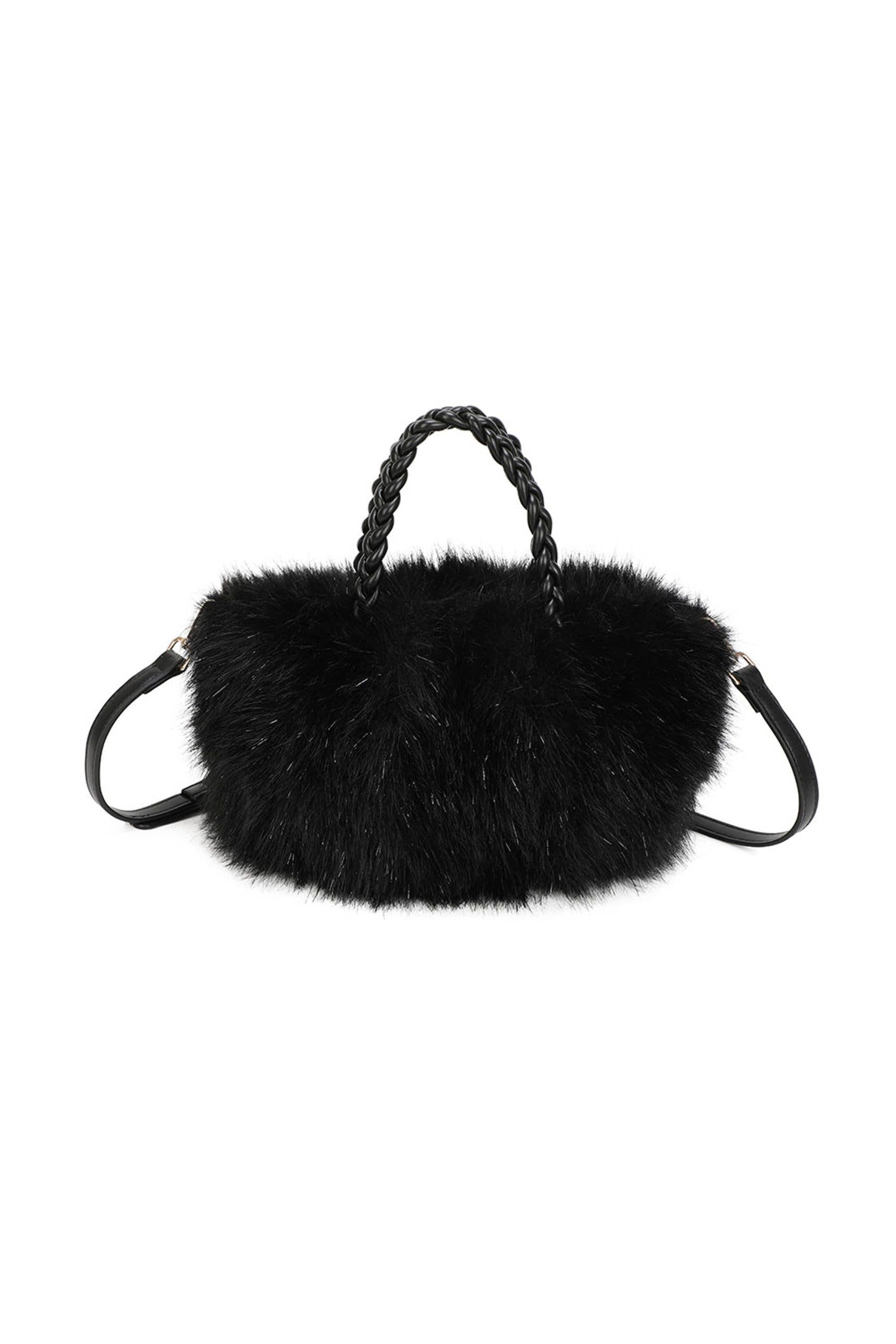 Ellas Trading – wholesale Top handle bag – women's – Elegant Faux Fur Tote Bag Braided Handles Soft Plush1