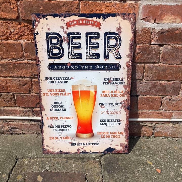 Order A Beer Around the world Metal Wall Sign for wholesale by The British Metal Signs Company