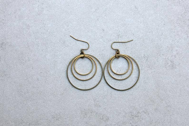 daniAWESOME - Wholesale Dangle Earrings - Triple Brass Hoop Earrings0