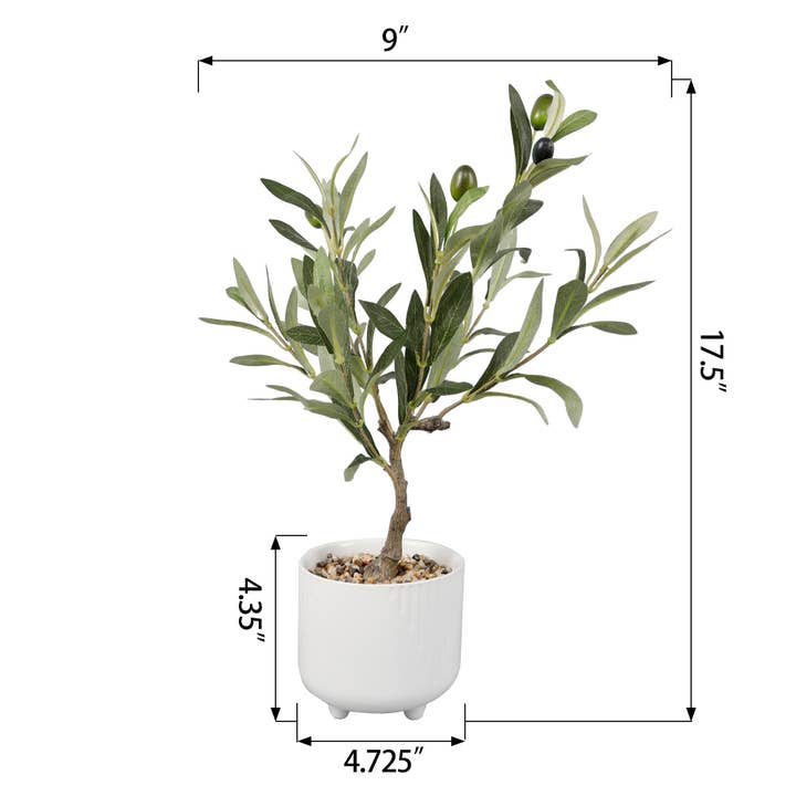 Flora Bunda Inc - Wholesale Artificial Plant - 17" Artificial Olive Tree in Matte White Ceramic Footed Pot