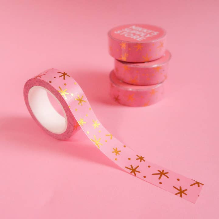 Twinkly Stars - Fita Washi rosa e dourada por atacado de Nikki's Supply Store