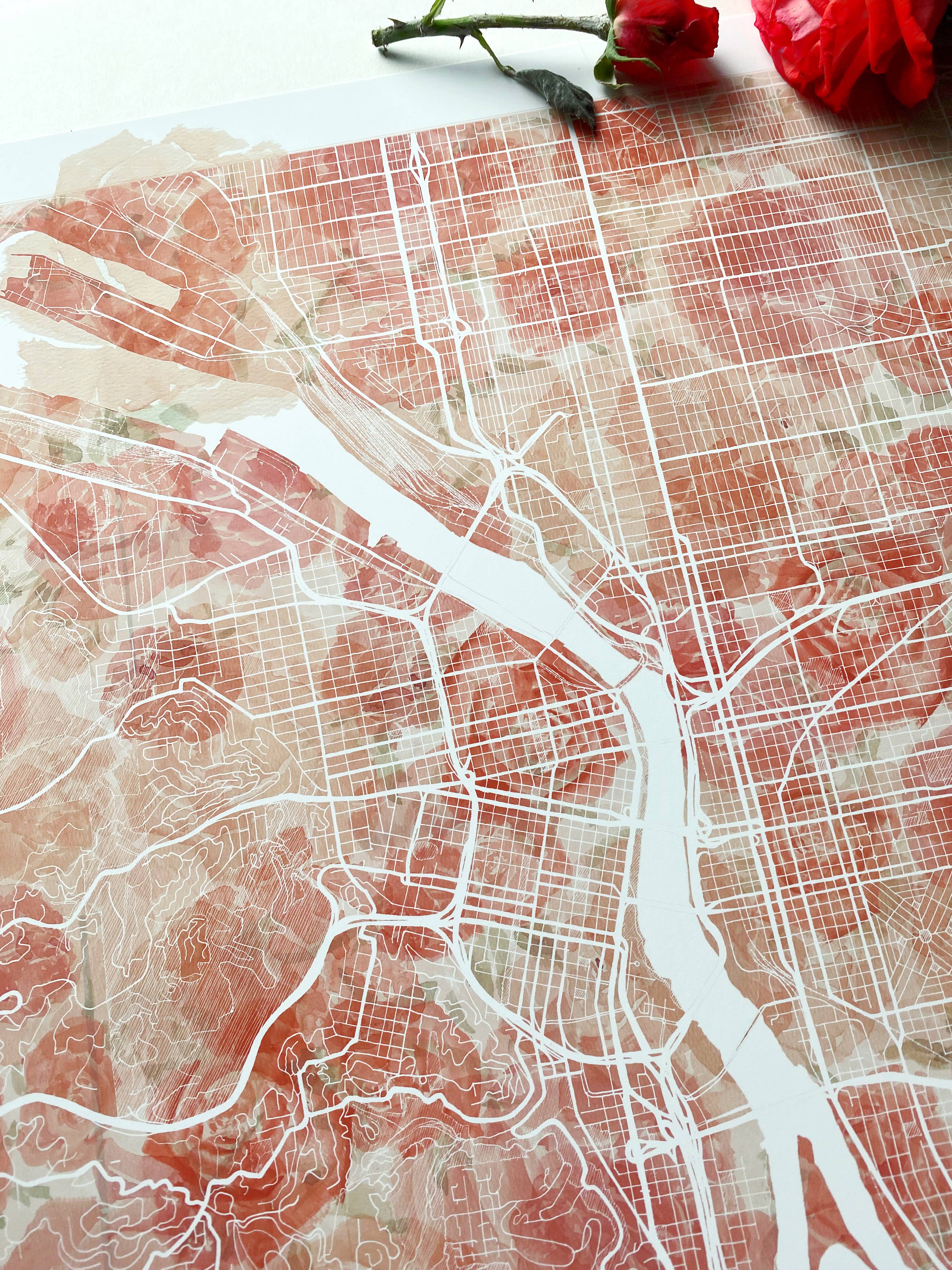 Turn-of-the-Centuries – wholesale Konsttryck – Portland Oregon Roses Botanisk karta SKRIV UT6