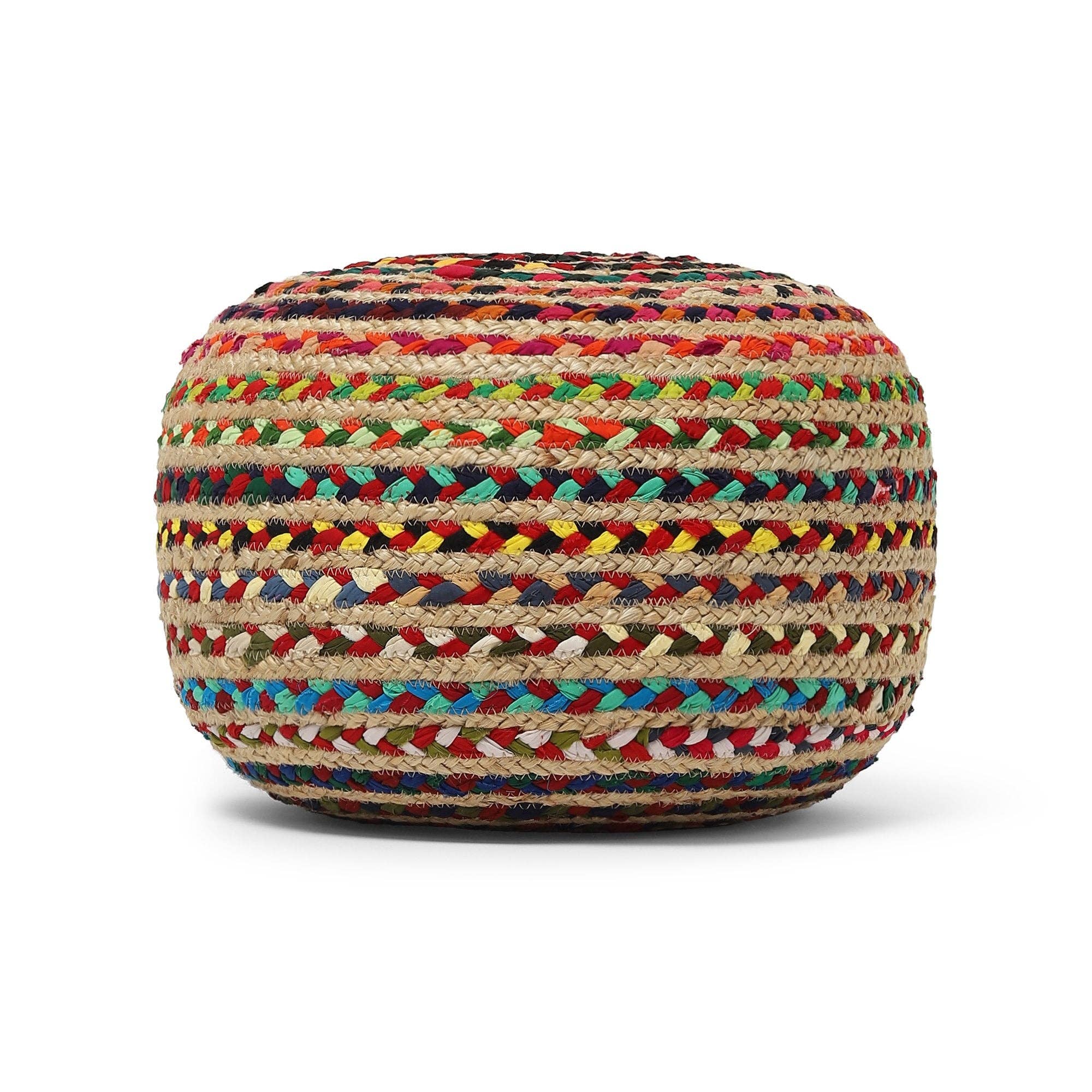 REDEARTH Round Pouf Jute and Cotton (19.5"x19.5"x14") Multi for wholesale on Faire3